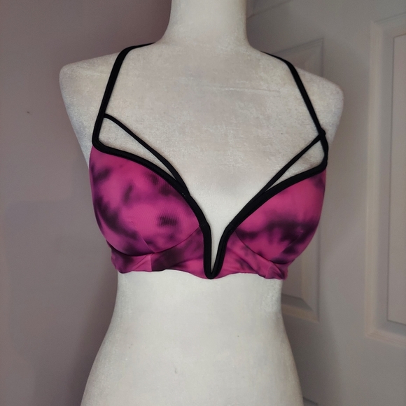 VS PINK SWIM TIE DYE PINK PADDED SPORTY SWIM TOP - Picture 1 of 4